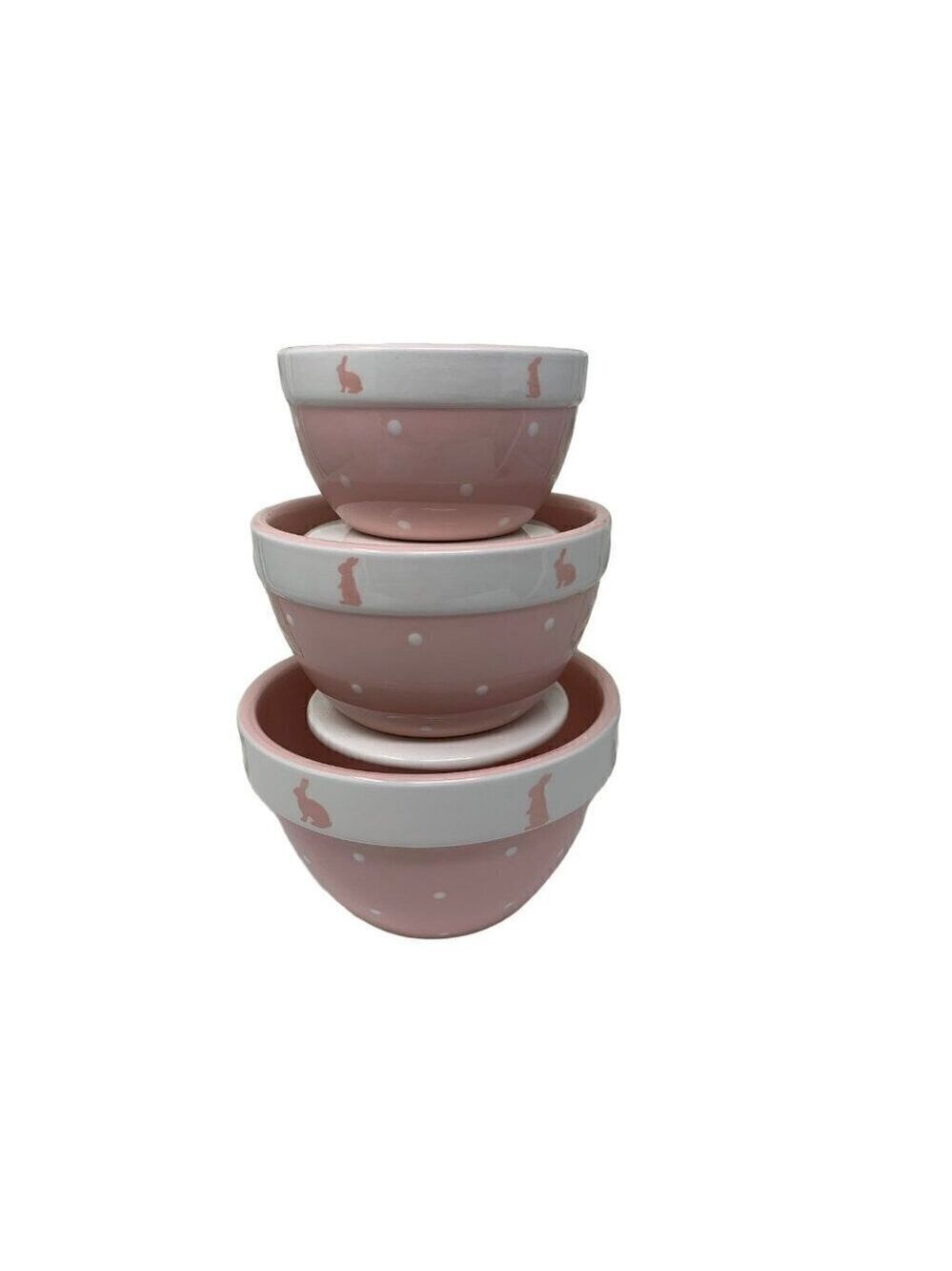 Terramoto Bunny Nesting Kitchen Bowls Easter Ceramic Stacking Spring Pink White